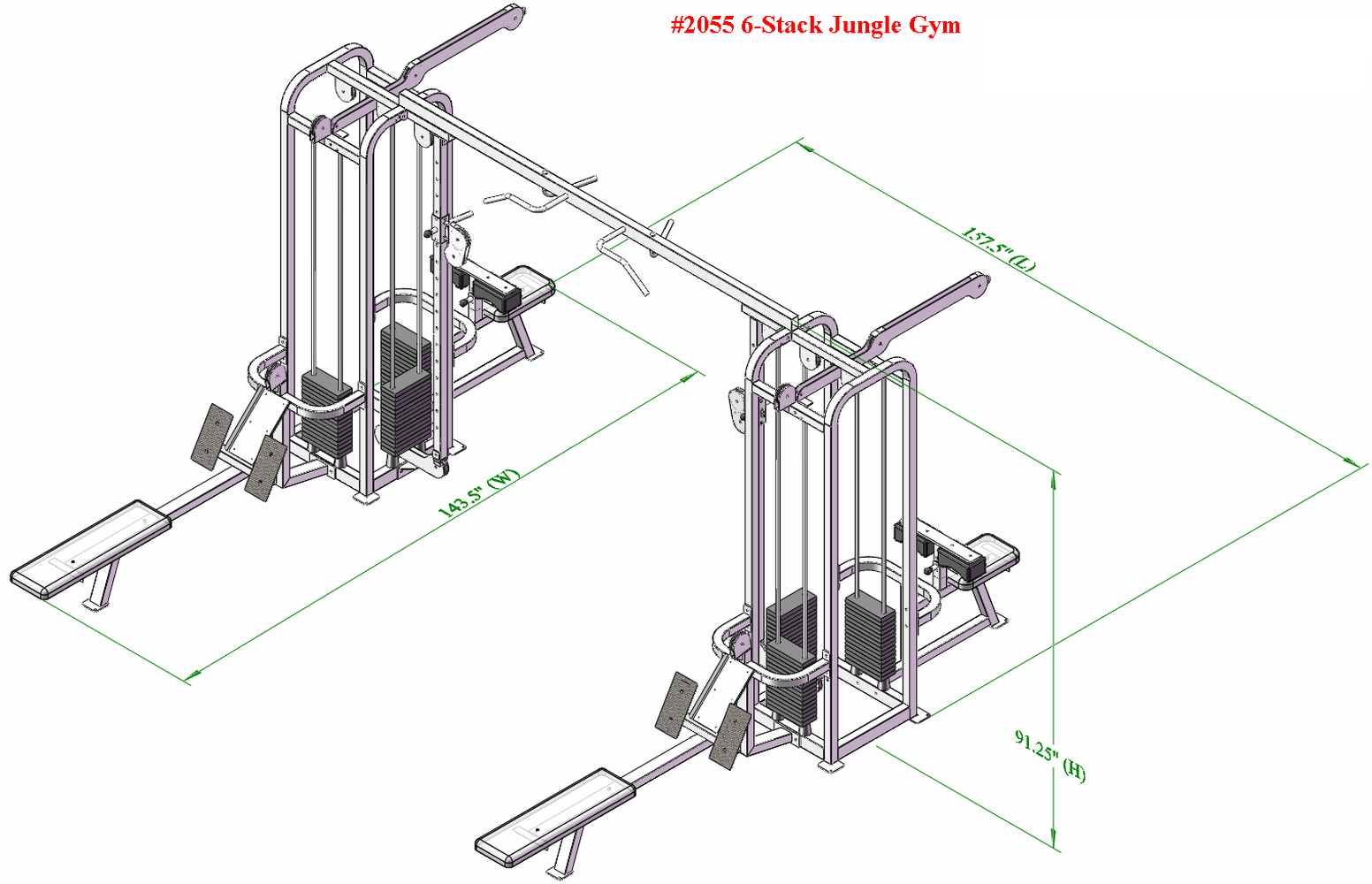 PB 2055 Jungle Gym With Cable Crossover - 6 Stacks