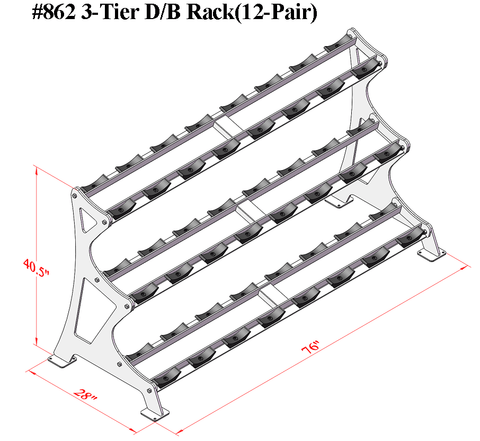Image of PB 862 3-Tier Dumbbell Rack With Cradles-Build To Preference (Per Pair)