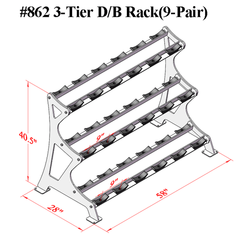 Image of PB 862 3-Tier Dumbbell Rack With Cradles-Build To Preference (Per Pair)
