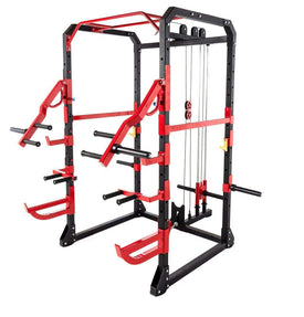 T102 Full Power Rack & Plated Loaded Hi Lat Low Row combo with Lever Arms and Dip-Station
