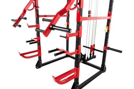 T102 Full Power Rack & Plated Loaded Hi Lat Low Row combo with Lever Arms and Dip-Station