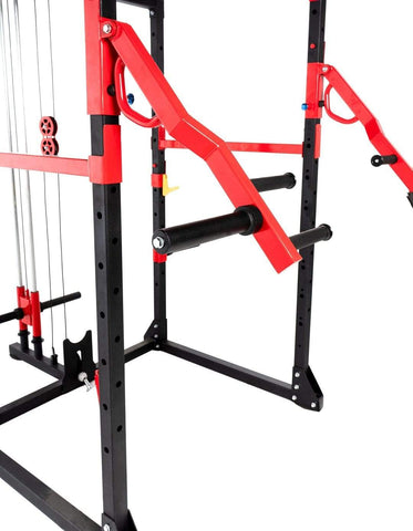 Image of T102 Full Power Rack & Plated Loaded Hi Lat Low Row combo with Lever Arms and Dip-Station
