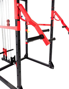 T102 Full Power Rack & Plated Loaded Hi Lat Low Row combo with Lever Arms and Dip-Station