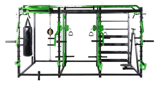 T104 Multi-Exercise CrossFit Cage with Plate-Loaded Functional Trainer and Lever Arms with Punching Bags