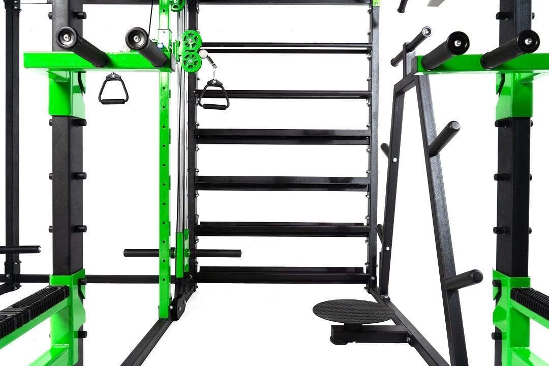 T104 Multi-Exercise CrossFit Cage with Plate-Loaded Functional Trainer and Lever Arms with Punching Bags